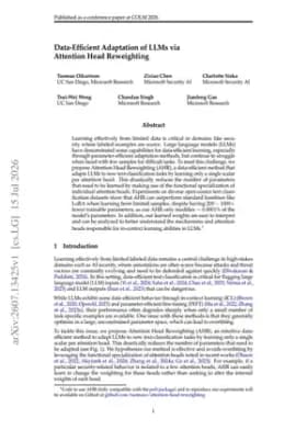 Data-Efficient Adaptation of LLMs via Attention Head Reweighting